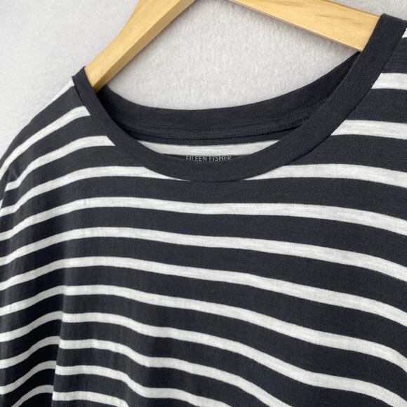EILEEN FISHER Top M Organic Cotton Jersey Striped Boxy Dolman Sleeve Gray - Picture 2 of 10
